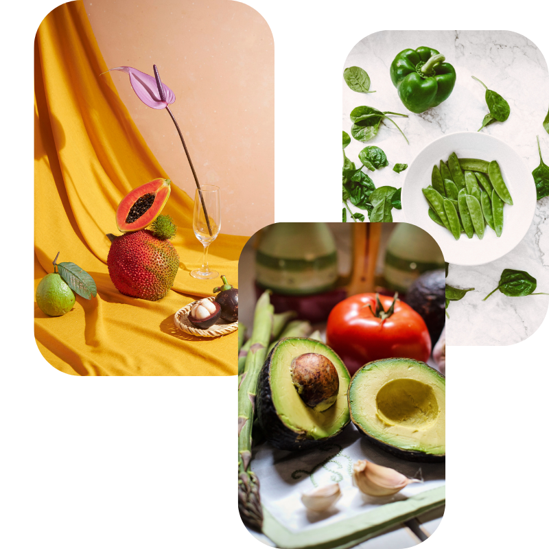Colage de imágenes de diferentes alimentos